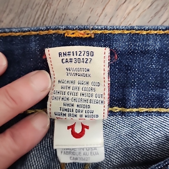 True Religion Blue Flare Wide Leg Stretch Jeans sz 27 Hemmed 28in - Picture 4 of 10